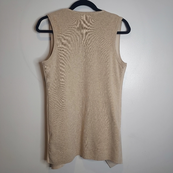 Calvin Klein Faux Suede Sweater Open Waterfall Draped Vest - Picture 3 of 9